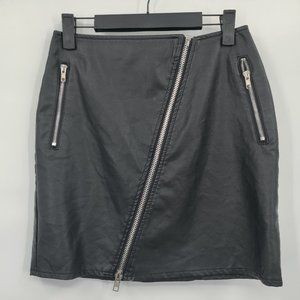 JUST-ONE Leather Skirt with silver metal zippers Black Medium